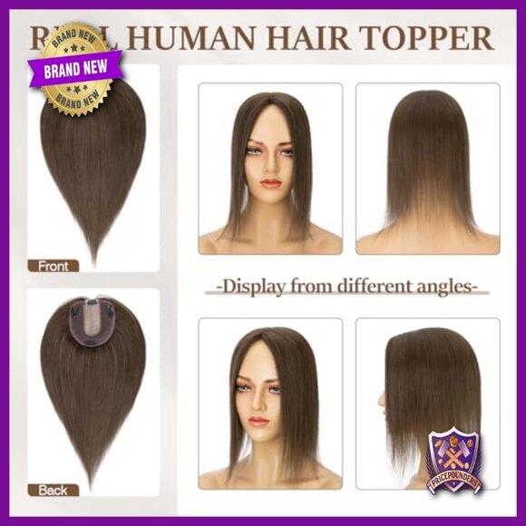 Human Hair Topper for Thinning Crown, 8 Inch Length, No Bangs, Clip-In main image 6